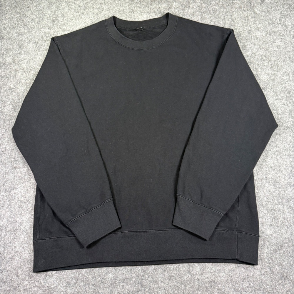 Uniqlo Sweatshirt Mens XL Black French Terry Crew Neck Long Sleeve Pullover